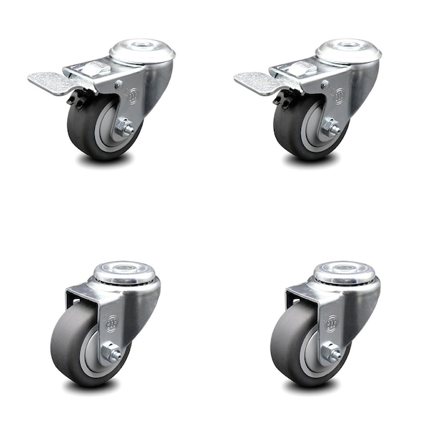 3.5 Inch Thermoplastic Rubber Swivel Bolt Hole Caster Set with 2 Total Lock Brake